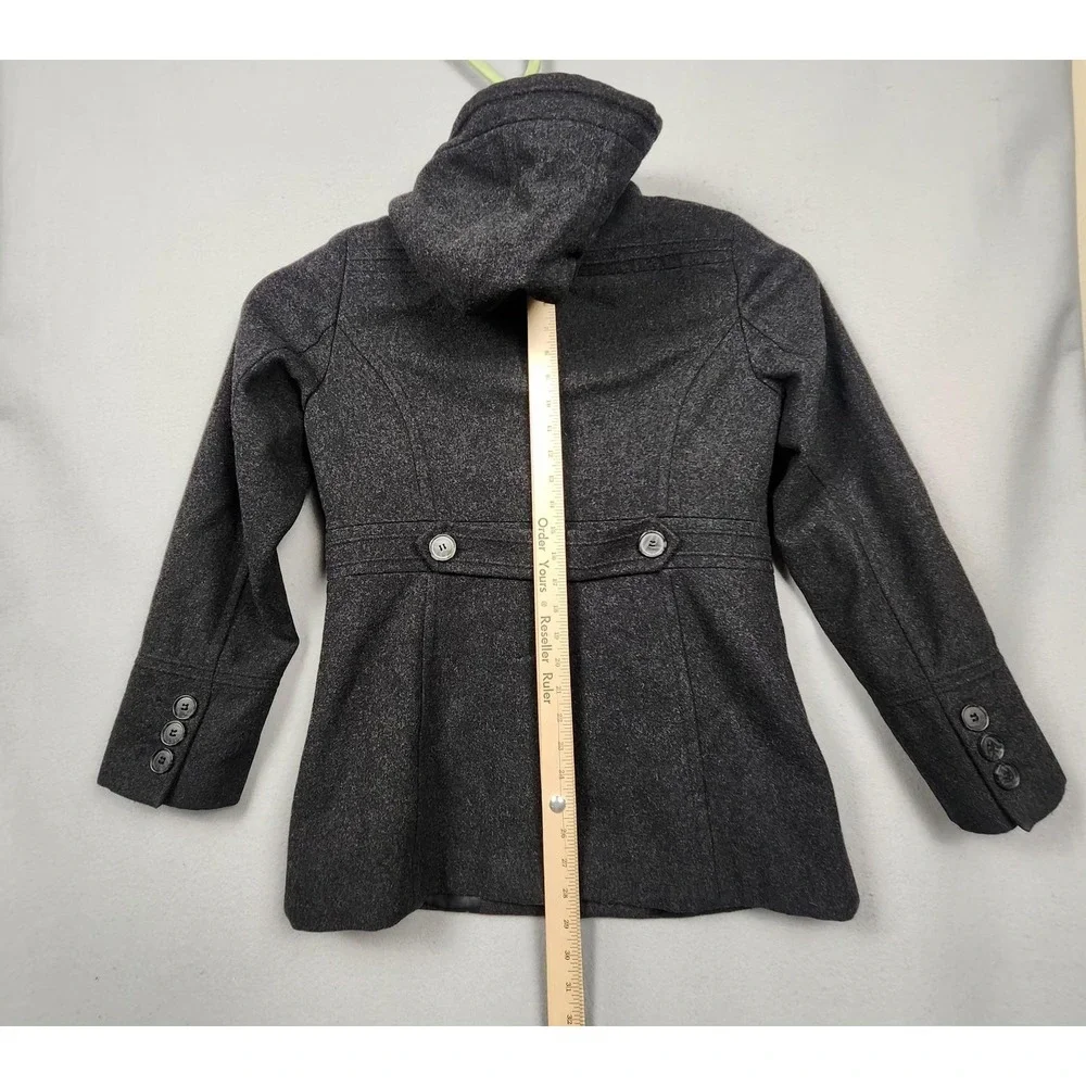St John's Bay Coat Womens Medium Gray Wool Cashmere Hooded Zip‎ Parka Winter